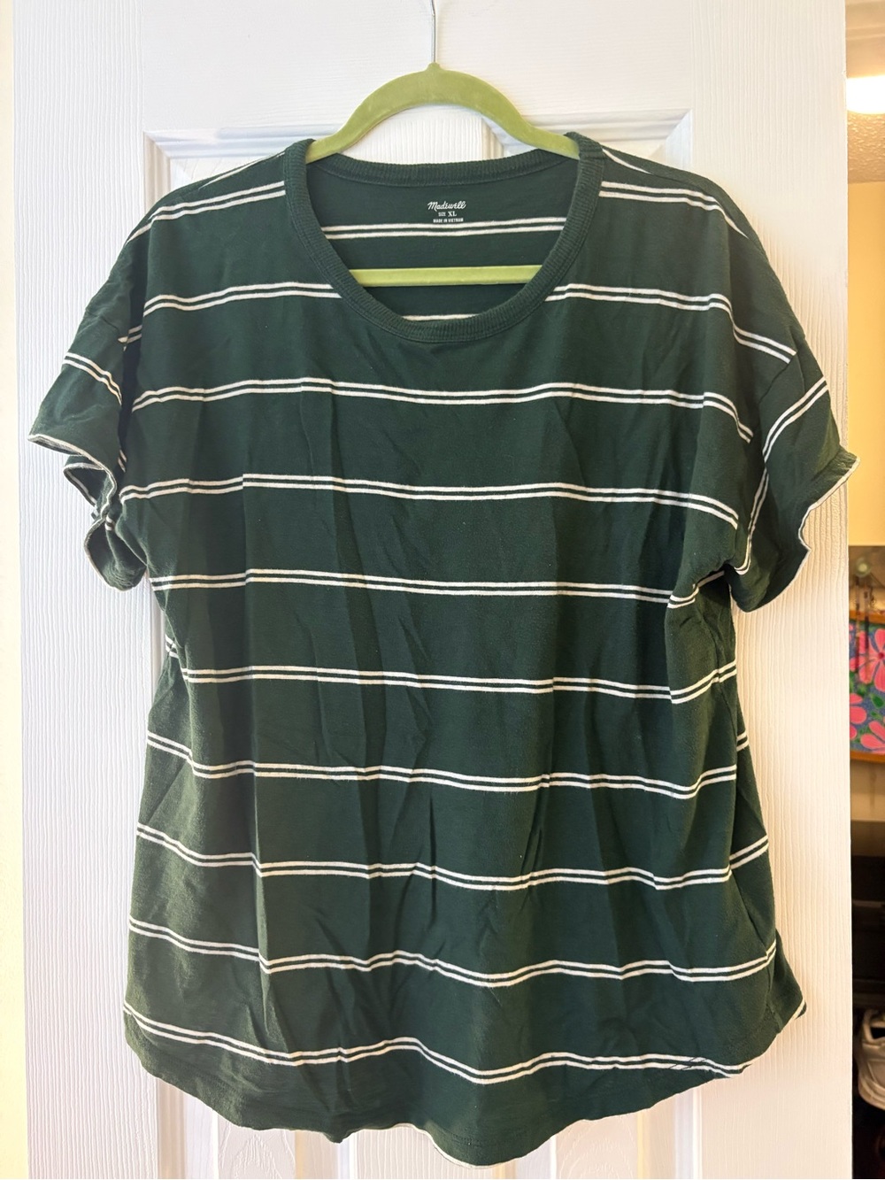 Madewell Dark Green Stripe Short Sleeve Tee